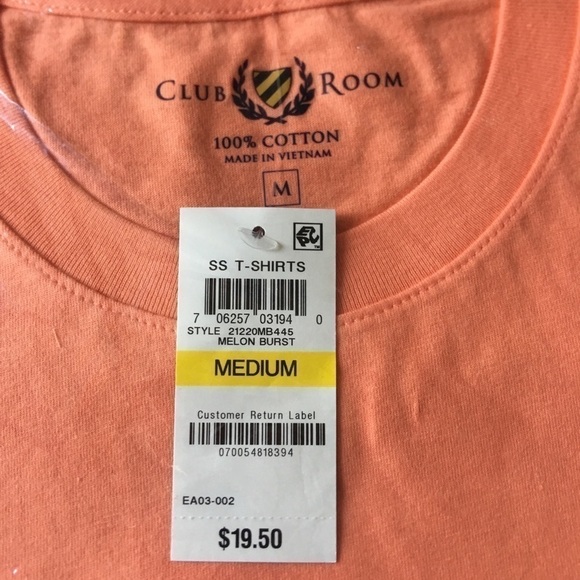 NWT mens Club Room short sleeve orange Mellon burst cotton tee Medium - Picture 2 of 2